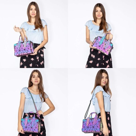 Geometric Luminous Purses Handbags Holographic Crossbody Shoulder Bag - Picture 7 of 9